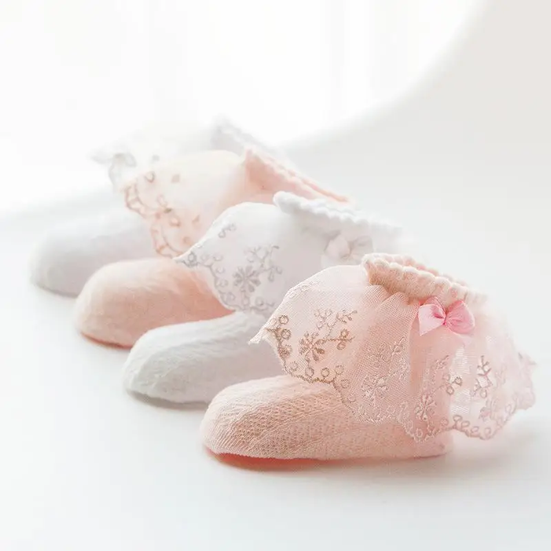 Детские носки 4 пары в упаковке тонкая хлопковая кружевная одежда для малышей с