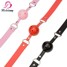 Кожа Открытый Рот Кляп Мяч Жгут Ограничения Эротические Игры Oral Fixation BDSM Фетиш Связывание Секс Игрушки Для Пар Продукты Секса