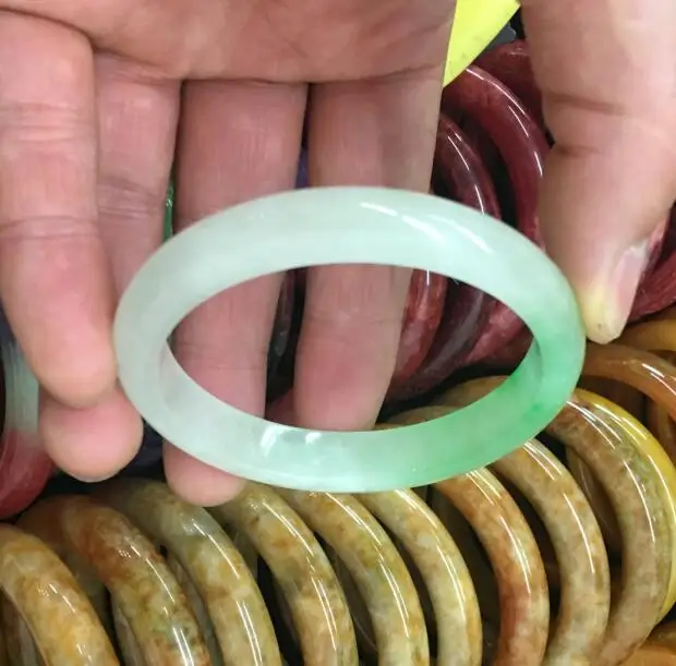 5861mm choice Certified (Grade A) Natural Jadeite light Green JADE Bracelet BangleBracelets