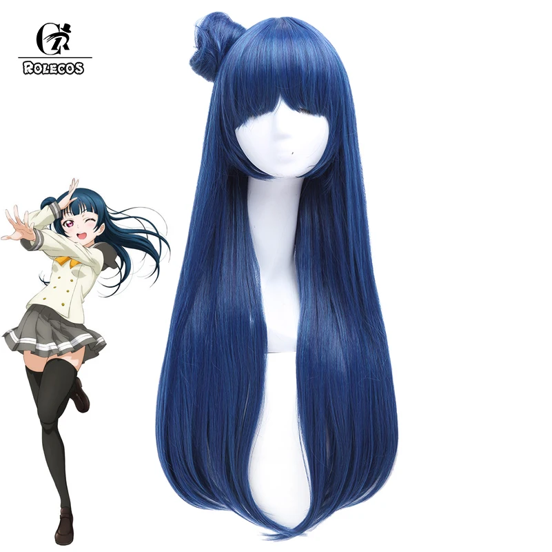 

ROLECOS Anime Love Live Sunshine Cosplay Heaswear Yoshiko Tsushima Cosplay 70cm/27.56inches Long Blue Cosplay Synthetic Hair