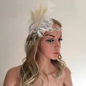 

Girls Crystal Applique Headband Feather Flapper Headpiece Hair Jewelry Dress