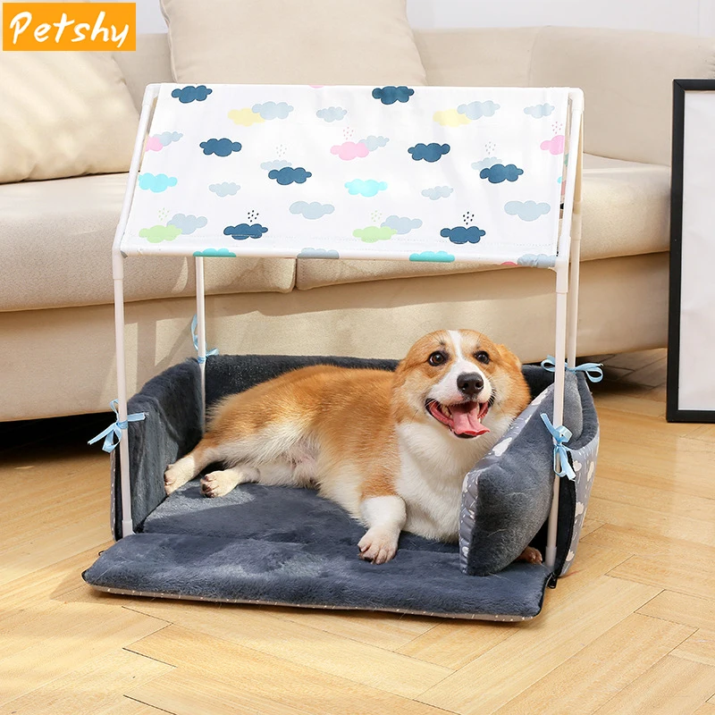 Petshy Washable Home Shape Dog Bed Sofa Cute Warm Puppy Cat Tent Kennel Removable Cozy Dogs House Small Animals Nest