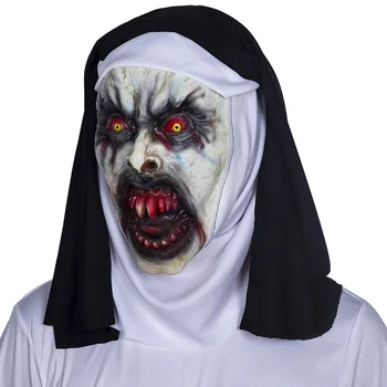 

The Nun Cosplay Mask Valak Creepy Scary Horror Latex Masks with Veil Hood Costume Halloween Party Masque Props Deluxe