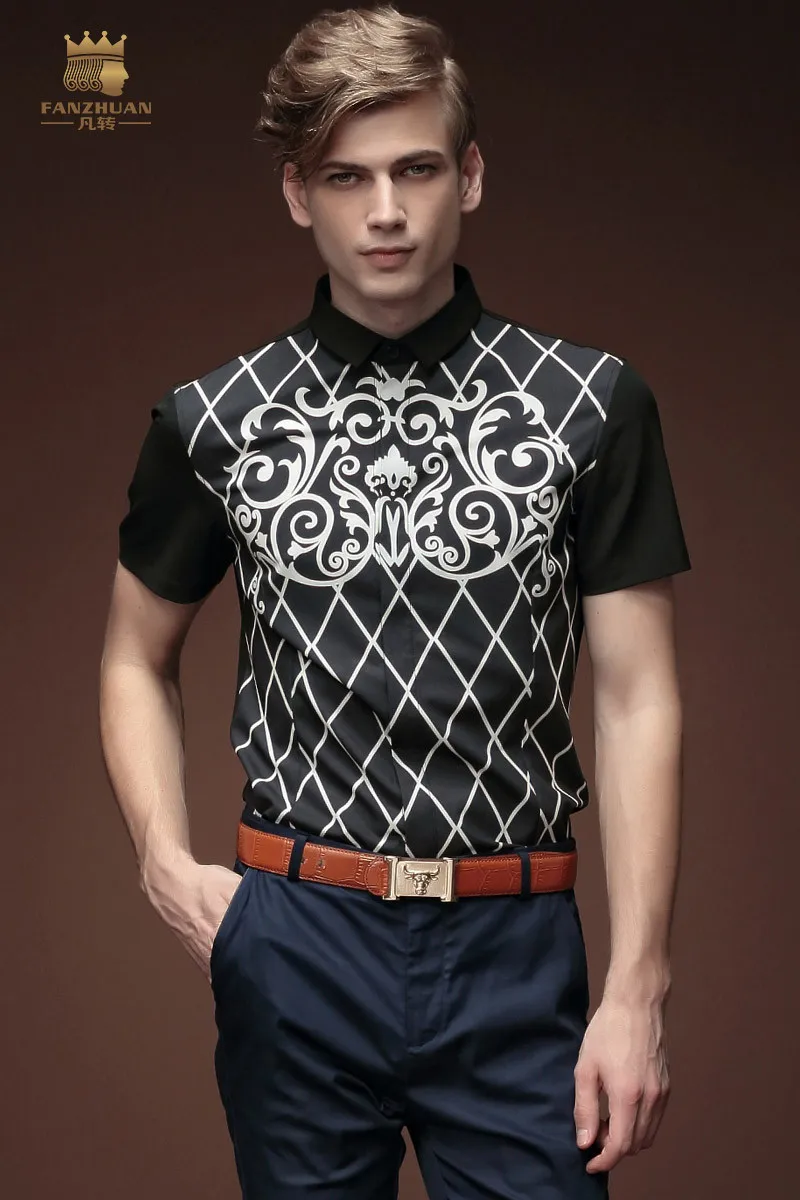 FanZhuan Новинка весны мужские летние мужские персонализированные черный с короткими рукавами воротник рубашка в клетку 15374 распродажа