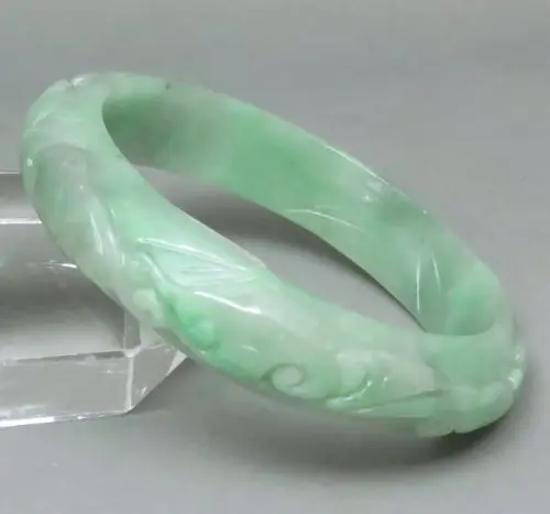 

free shipping 1110 FINE OLD JADE JADEITE BANGLE BRACELET ANTIQUE VINTAGE JEWELRY CARVED GREEN/GREY