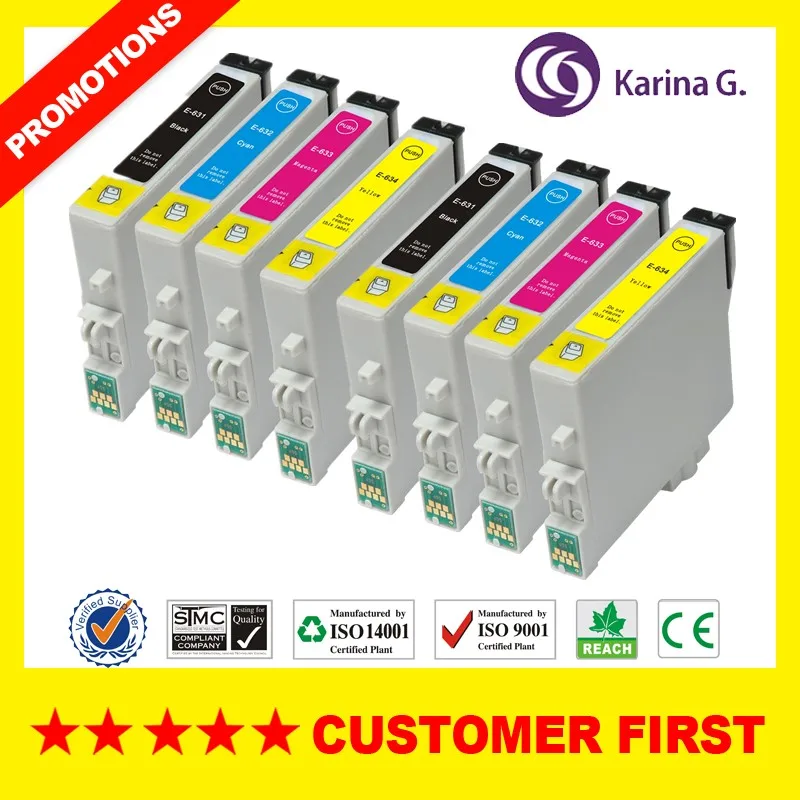 8x совместимых струйных картриджей t0631-T0634 для Epson Стилусы C87 c67 C87 плюс