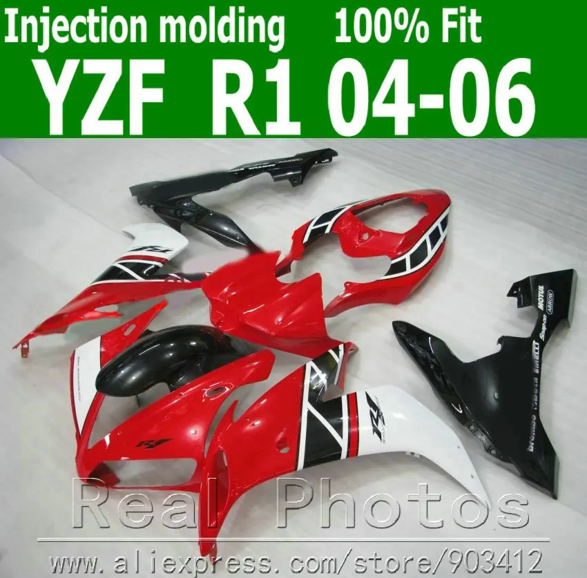 Полный комплект обтекателей для YAMAHA литья под давлением YZFR1 2004-2006 Красный Белый