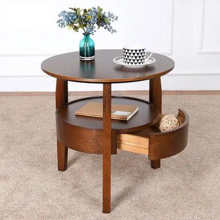 Coffee table Small round table Wooden living room Simple sofa side table with drawer tea table