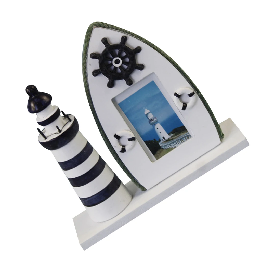 Romantic Pretty Mediterranean Style Wooden Light Tower Nautical Themed Photo Frame Home Decor Rudder