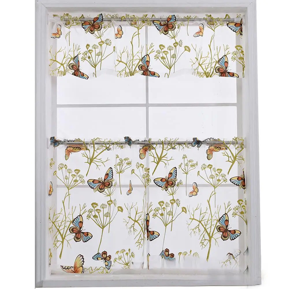TPFOCUS 3Pcs/Set Fashoin Kitchen Perspective Short Butterflies Tulle Curtain for Window