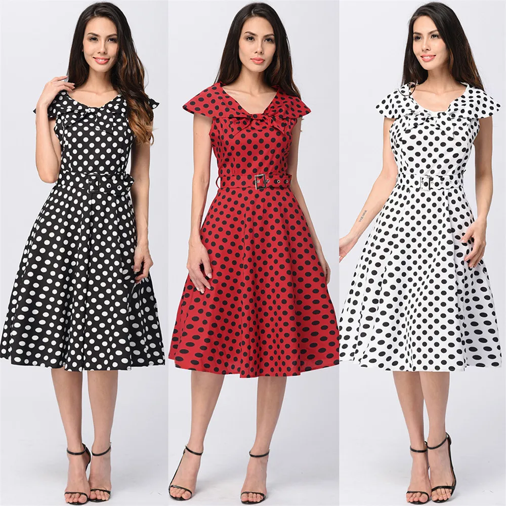 

Joineles Polka Dot Print Summer Women Retro Dress Red/Black/White S~2XL Vintage Dress 60s Rockabilly Swing Party Vestidos Tunic