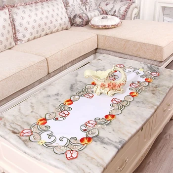 

RAYUAN New Embroidered Orange Flower Cutwork Tablecloth Wedding Party Decor Table Cover Table Cloth 30x45CM 40x85CM