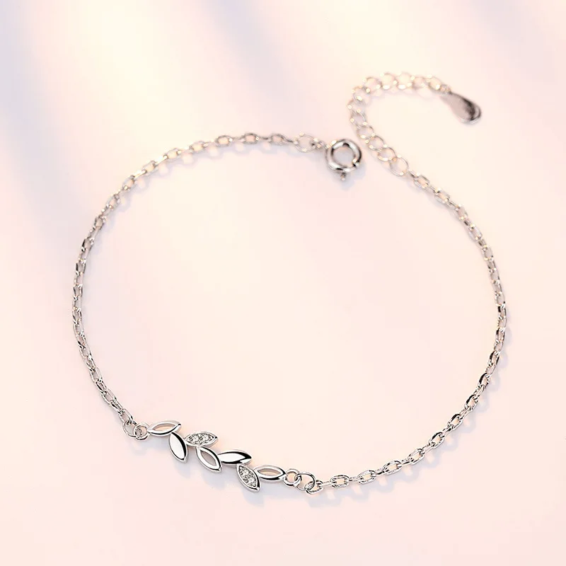 Anenjery простые 925 пробы серебряные Ювелирные наборы ветки листья циркония ожерелье+ серьги+ браслет для женщин подарок для девушки