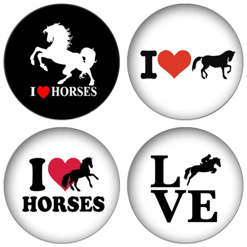 

ZDYING 5pcs 12mm/20mm/25mm Round Glass Cabochon I Love Horses Glass Dome DIY Earrings Keychain Demo Flat Back Making Findings