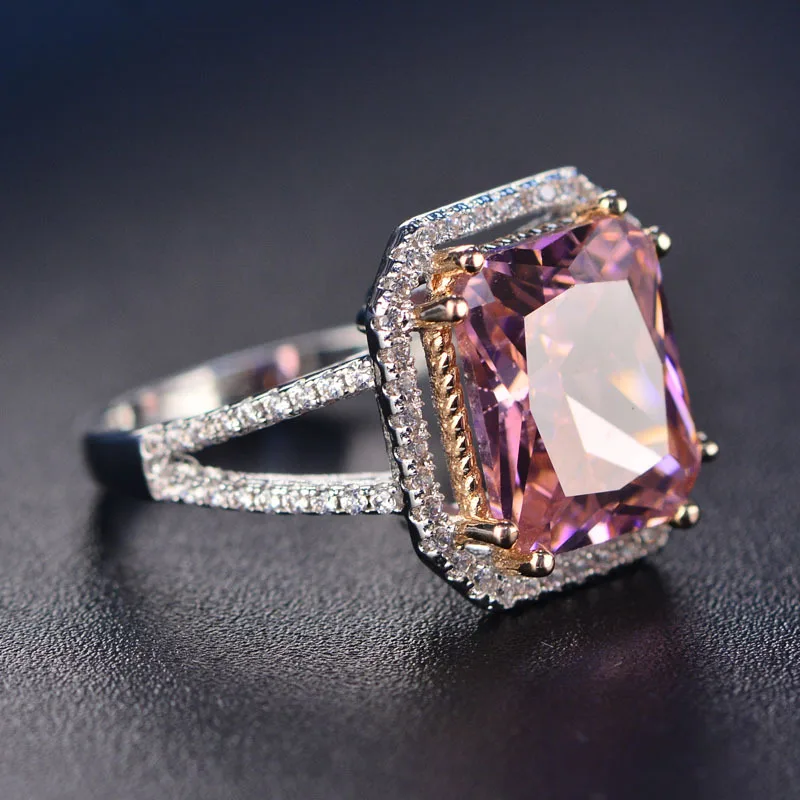 OneRain, 925 пробы, серебро, розовый сапфир, бриллианты, драгоценный камень, свадебное обручальное коктейльное женское кольцо, ювелирное изделие,, 6-9