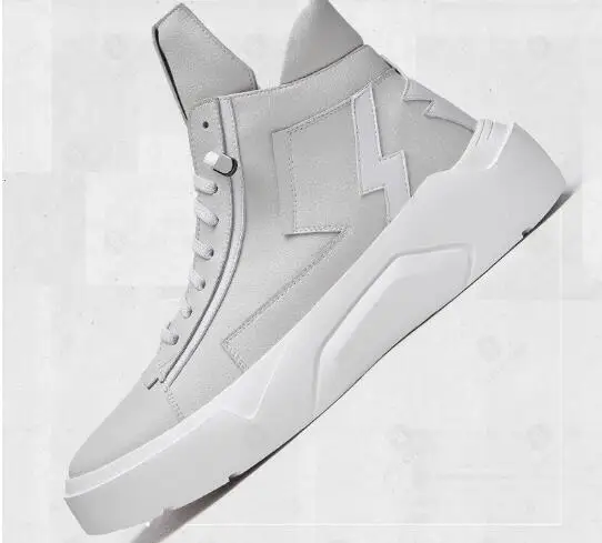 

White Black Leisure Boots Genuine Leather High top Lace up Mens Boots Fashion Hot Man Boots