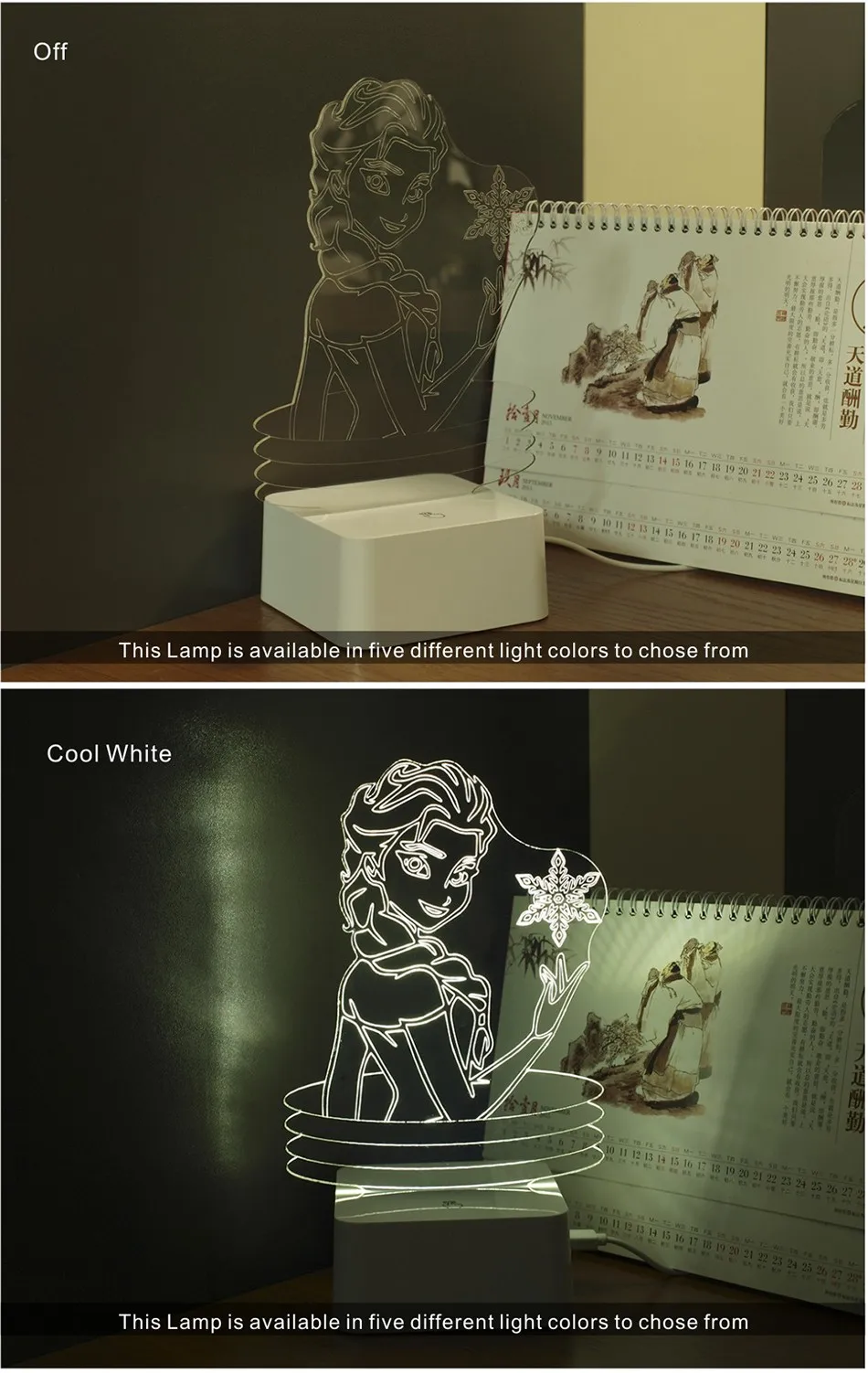 New Design for KIDS Lovely 3D Lamp Elsa ANNA LED Night Lights with Touch Lamp Base (3)