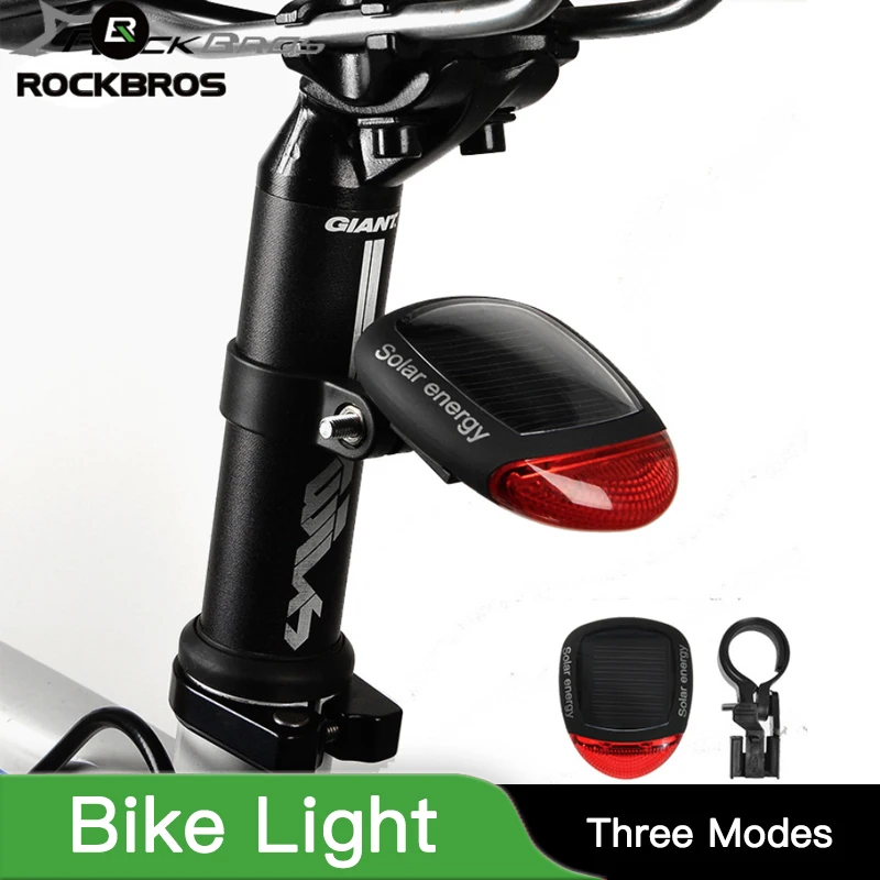 

ROCKBROS Taillight Solar LED Bicycle Lamp Safety Warning Lamp Taillight Accessories Three Modes Rechargeable Bike Light