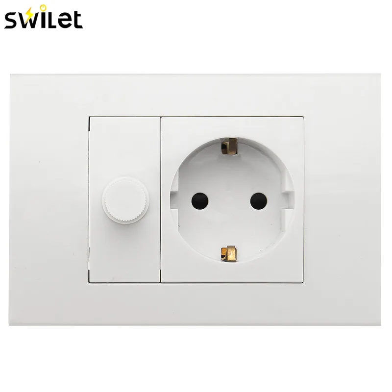 

SWILET EU Standard Plug Wall Socket Charger Port Outlets White Plate With Dimming Speed Control Single Plug Switch 110X82mm