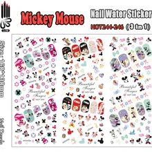 3 листа/партия, горячая HOT244-246 для ногтей с Микки Маусом, наклейки для ногтей, водные наклейки для украшения ногтей(3 вида конструкций в 1