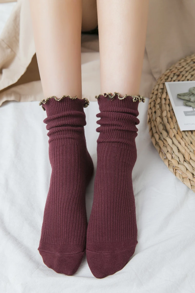 [EIOISAPRA] осенне-зимние женские ажурные носки до щиколотки однотонные хлопковые длинные однотонные свободные короткие носки для леди Sox