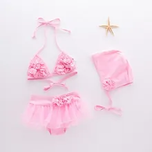 Новинка! Летний купальник для маленьких девочек; розовый цветочный купальный костюм+ шляпа; комплект из 2 предметов; Детский комплект бикини с цветочным принтом для малышей