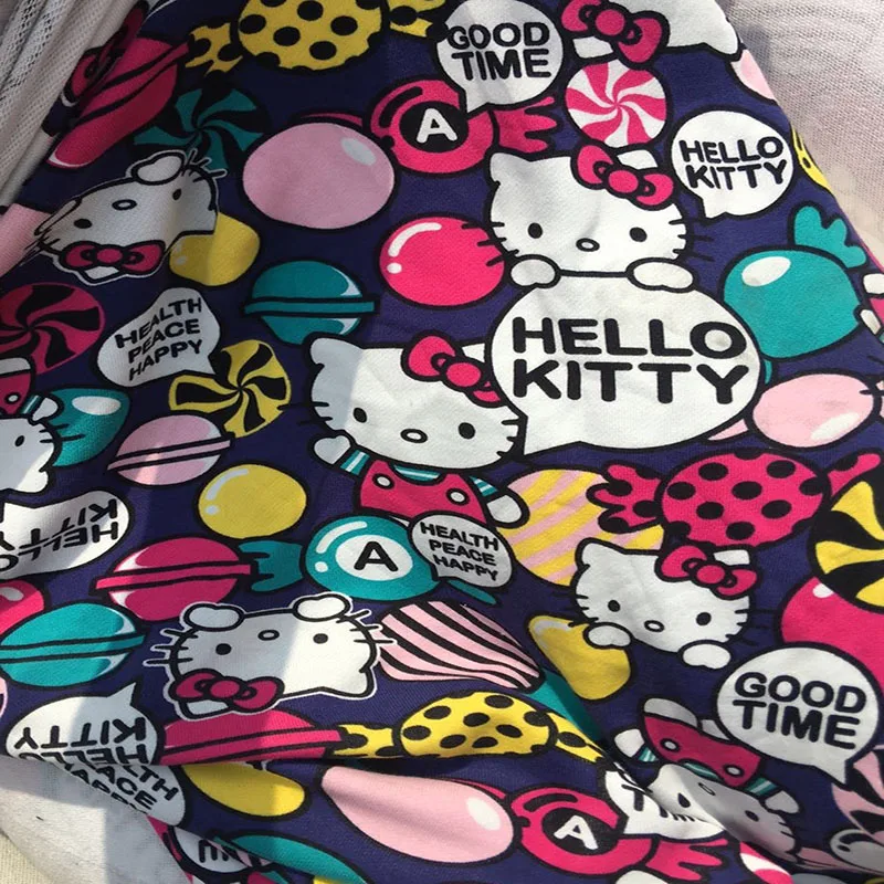 

Good Cartoon Hello Kitty Cat Knitted cotton Fabric Stretch Sweater Cotton Fabric Sewing Material DIY Children Autumn Clothing
