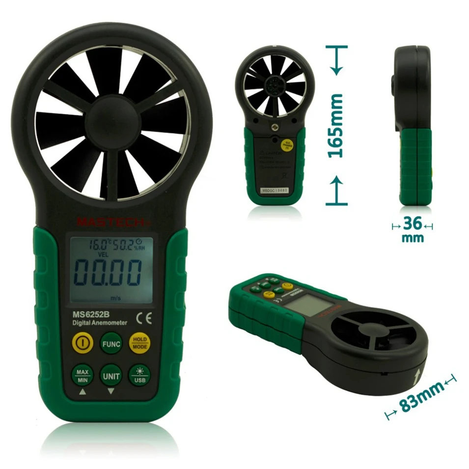 

MASTECH MS6252B Digital Anemometer 9999 counts T &Rh Sensor Air Wind Speed Velocity Meter USB Interface