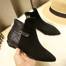 High Quality Sheepskin Stitching Pointy Toe Medium Thick Heels Women Martin Boots Fashion Beautiful Booties Shoes Discount Sale