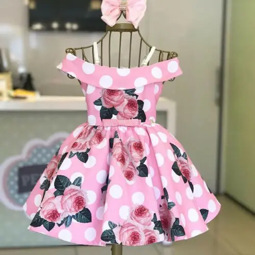 

Summer Baby Girl Clothes Newborn Toddler Cute Princess Rose Print Short Sleeveless Dot Dress Outfits