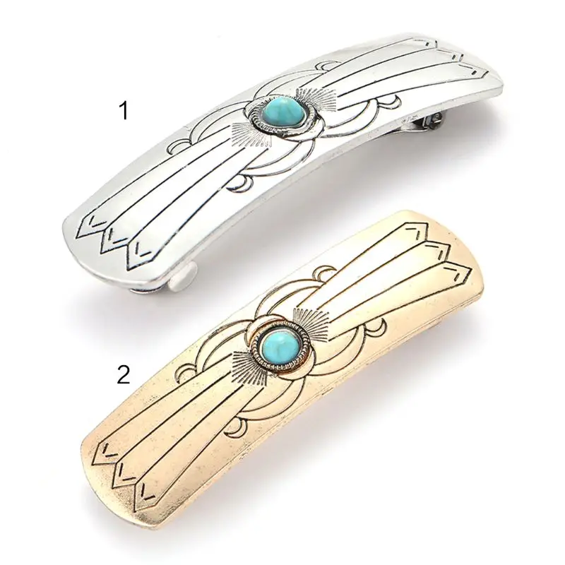 

Ethnic Retro Rectangle Spring Hair Clip Women Metal Alloy Imitation Diamond Jewelry Large Ponytail Clamp Wedding Bridal Hairgrip