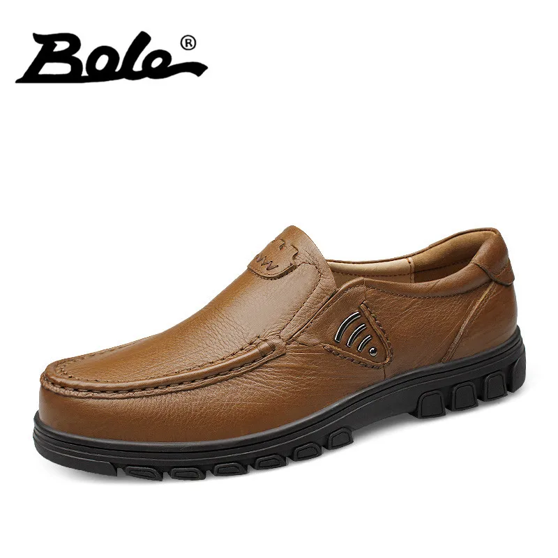 

BOLE Men Leather Shoes New Handmade Genuine Leather Breathable Men Shoes Fashion Designer Slip On M Flats Shoes Big Size 37-47