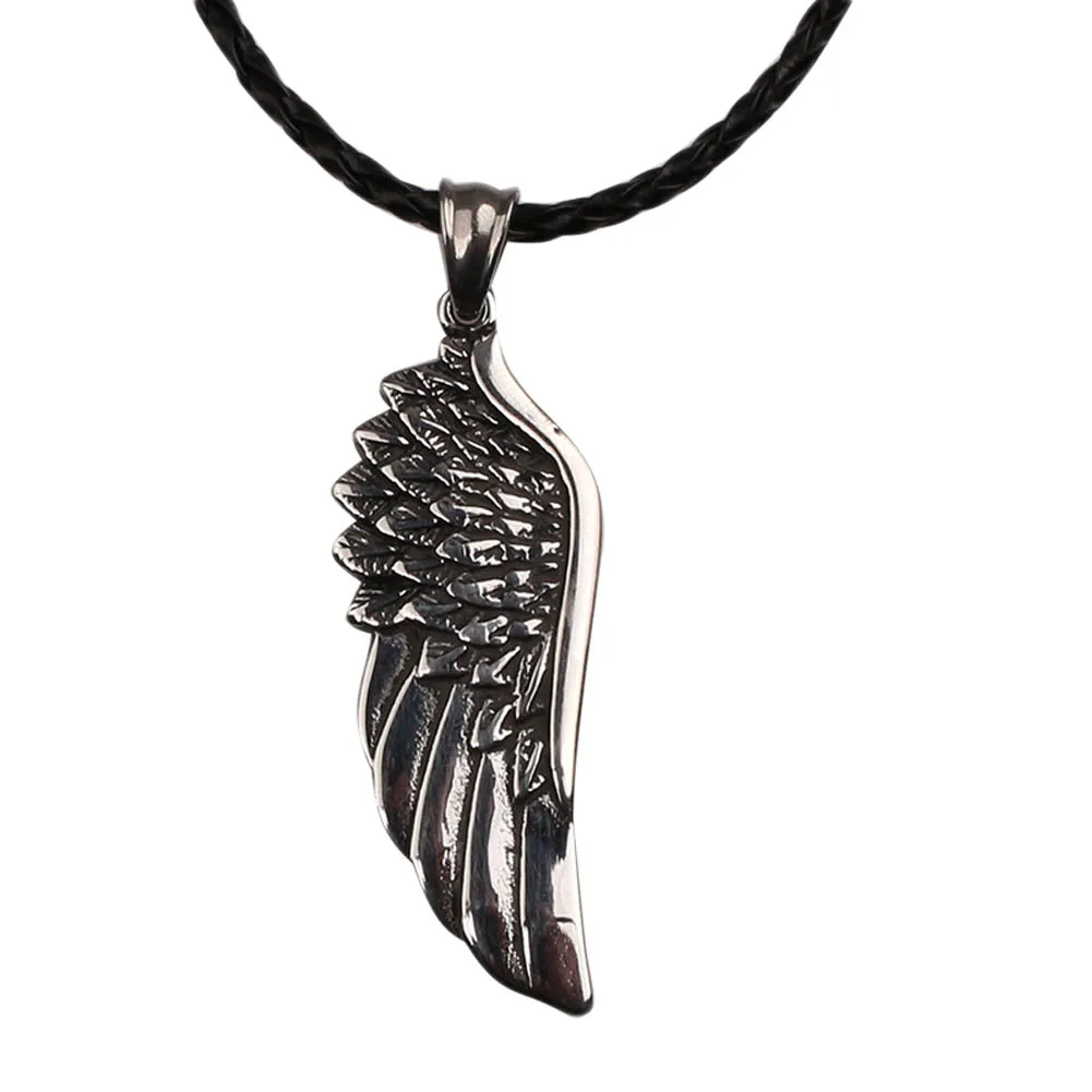 

Fashion Male Necklace Stainless Steel Angel Wings Pendant Choker Necklace Colar Collares Men Charm Jewelry Accessories