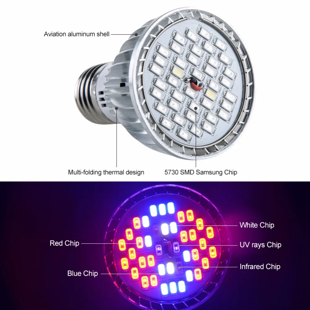Ампулы светодиодные E27 фитолампы полного спектра 21 28 35 40 78 144 LED s диодные для
