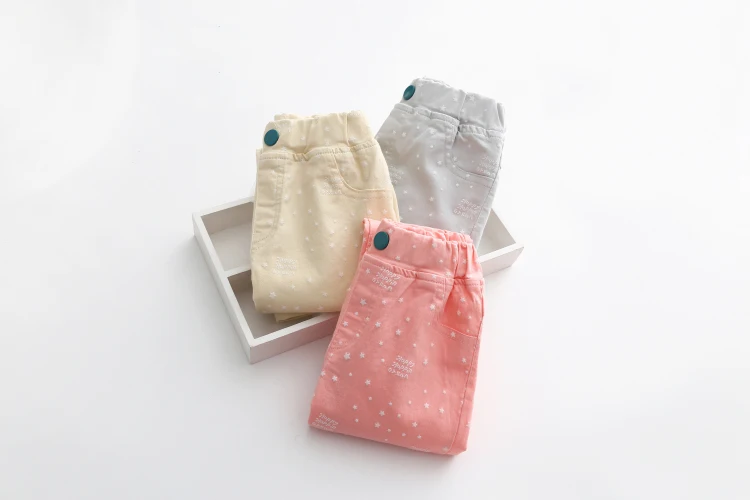 2018 3-12T Years Kids Children Cotton Solid Color Star Print Basic Elastic Capri Little Girl Tight Pants Spring Autumn Trousers (10)