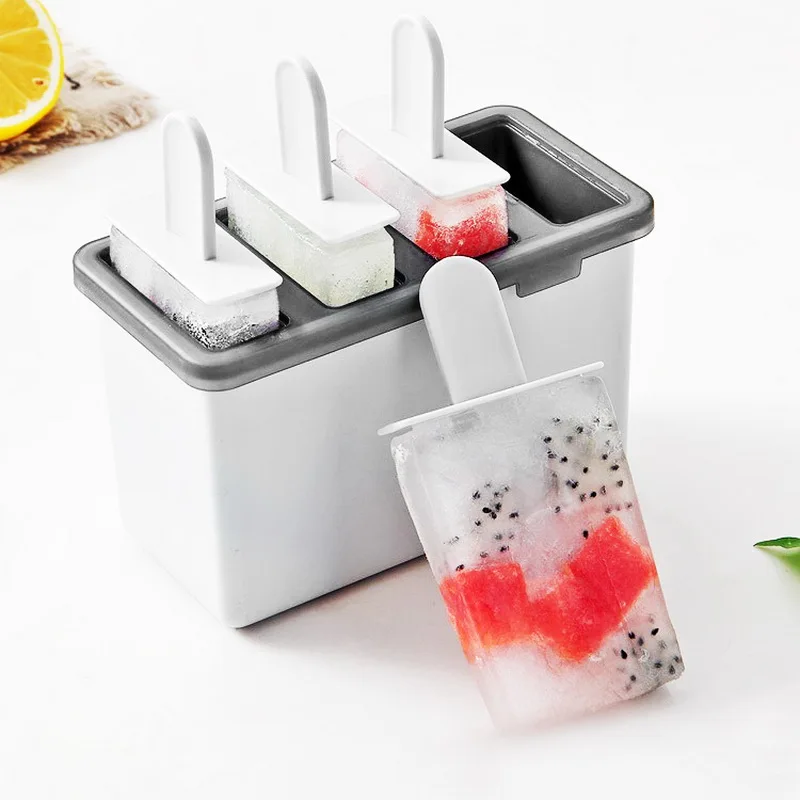 

4 Cell DIY Ice Popular Makers Food Grade PP Popsicle Mold Ice Cream Tray Summer Cool Ice Lolly Mould With Base Tray And Sticks