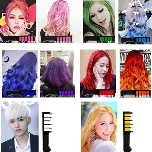 

10 Colors Temporary Bright Hair Chalk Set Metallic Glitter Hair Chalks Birthday Girls Gift Hair Dyeing Comb Set Washable Color