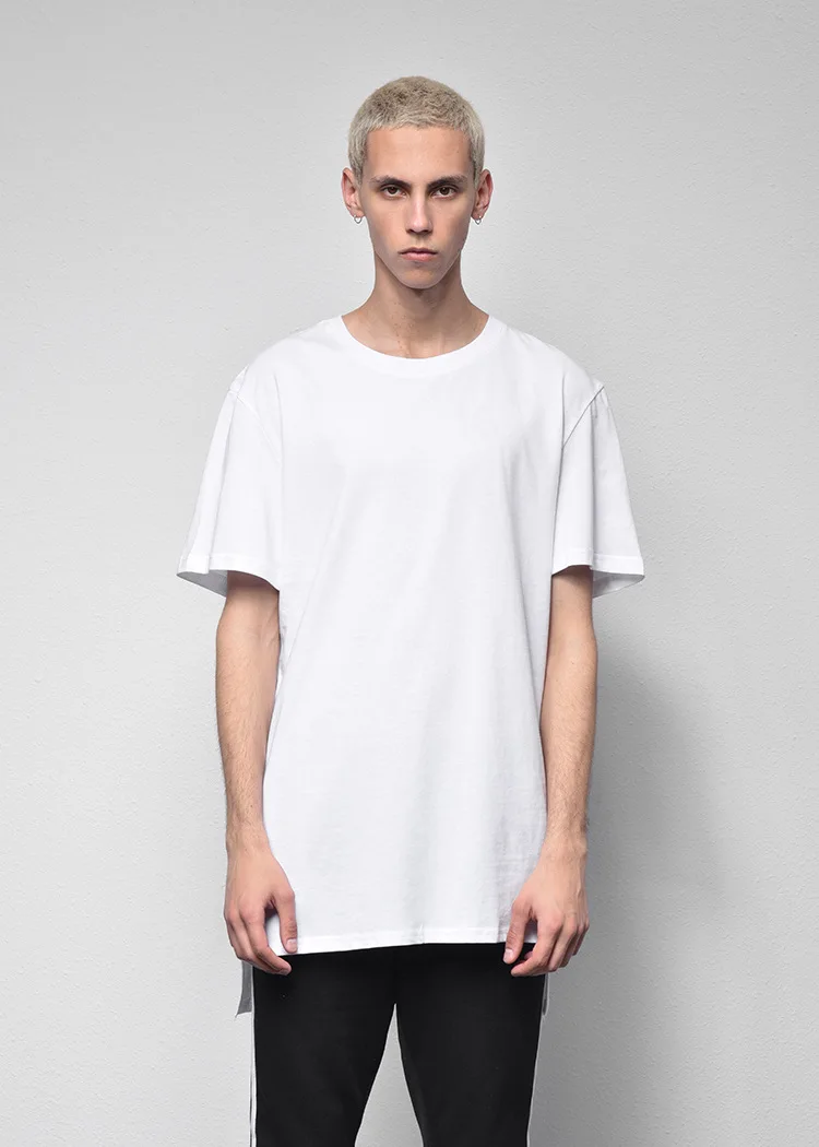 Men's T Shirt Kanye West Extended T-Shirt Men Clothing Curved Hem Long Line Tops Hip Hop Urban Blank Justin Bieber