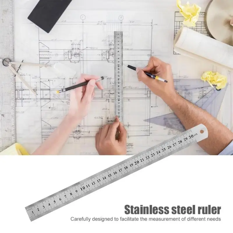 15-50cm Stainless Steel Metal Straight Ruler Precision Double Sided Measuring Tool