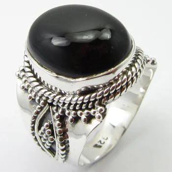 

Stamped Cab Black Onyx Handwork Ring Size 6.5 7.9 Grams Unique Designed