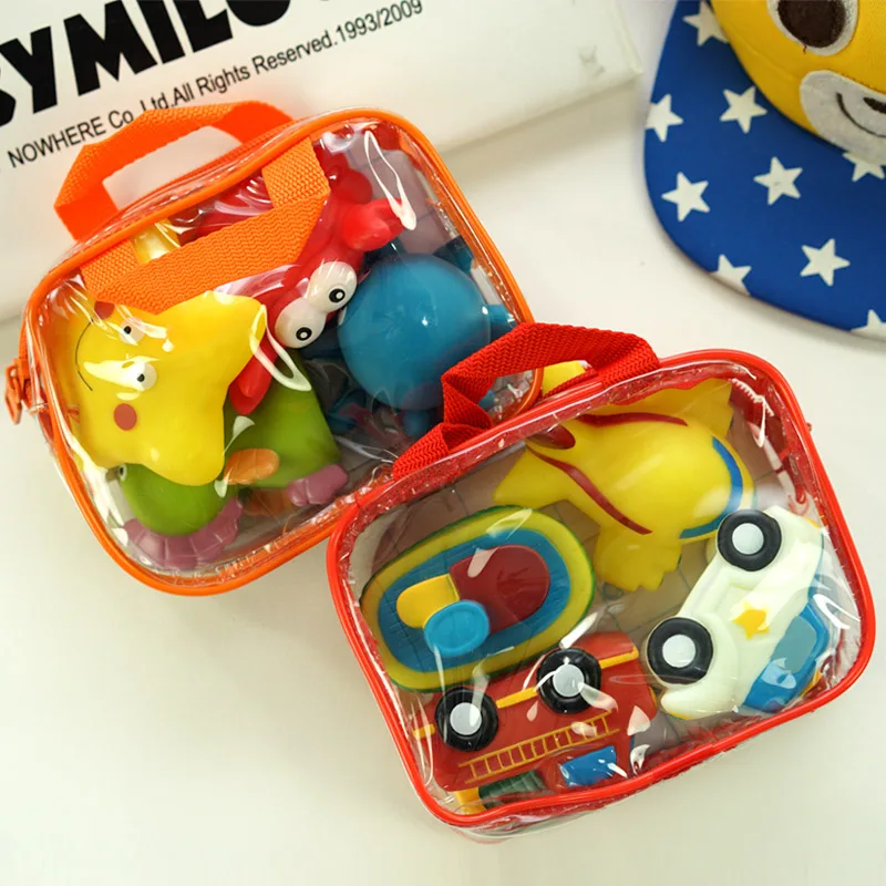 [Sozzy] 4PCS/lot Baby Bath Toys Vehicle Model Soft Rubber Cartoon