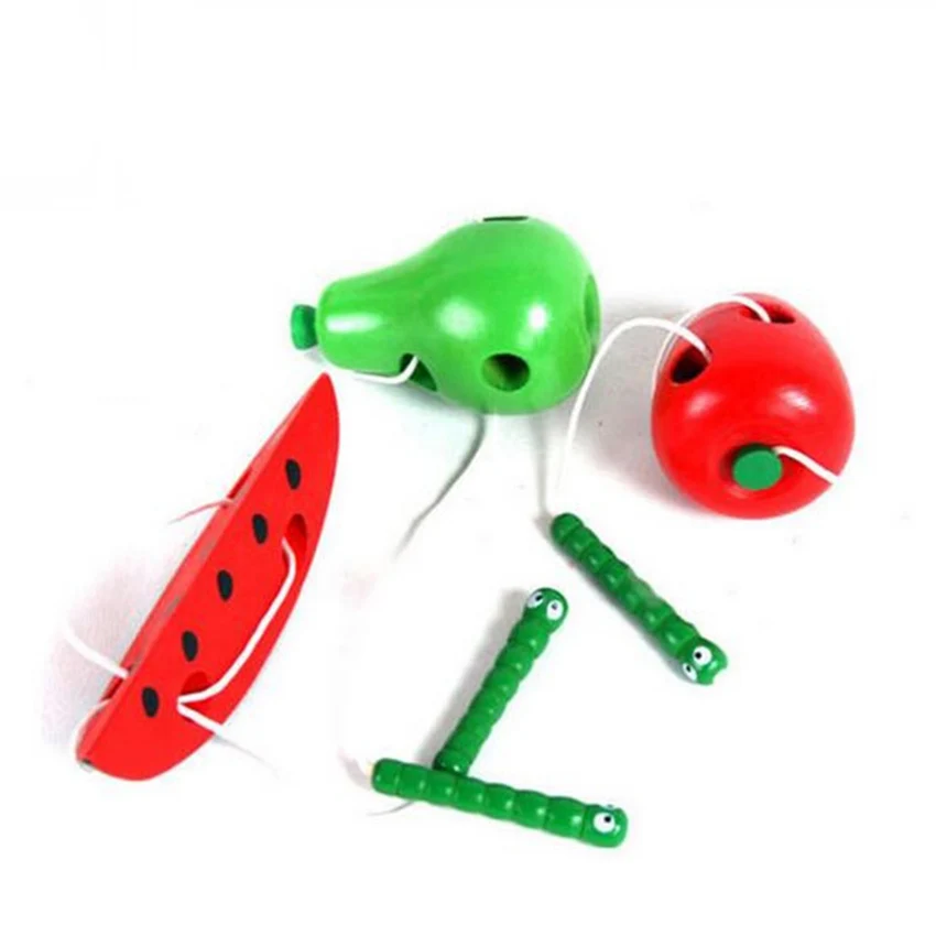 Деревянный червь едят фрукты яблоки, персики арбуз Детские игрушки Монтессори раннее образование обучающие игрушки для От 0 до 7 лет детей