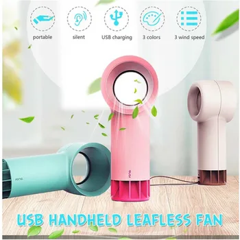 

360 Degrees Portable Bladeless Hand Held Cooler USB Cable No Leaf Handy Fan Mini Party Gifts for Kids Adults Summer