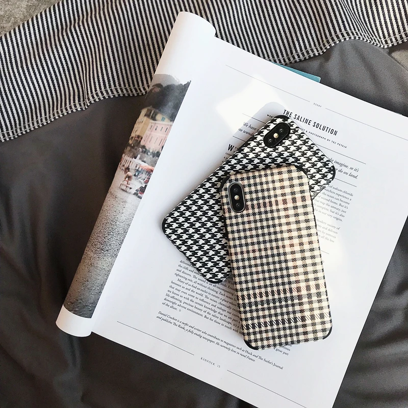 

Houndstooth Silk Texture Embossed cover for Xr case iPhone 7 Plus iPhone xs max case 6 plus XR coque XS 6S plus 7plus 8 plus