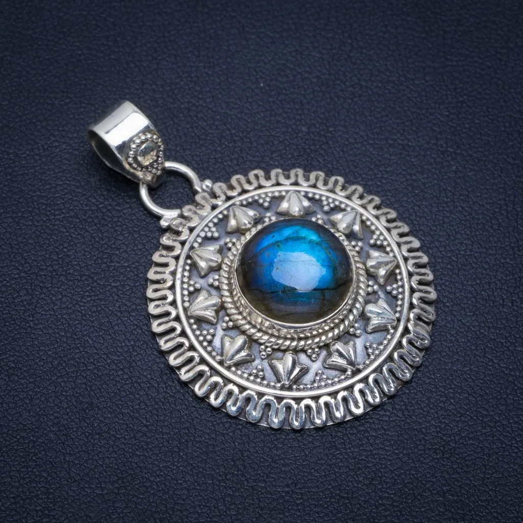 

Natural Blue Fire Labradorite Handmade Unique 925 Sterling Silver Pendant 1.75" A3812
