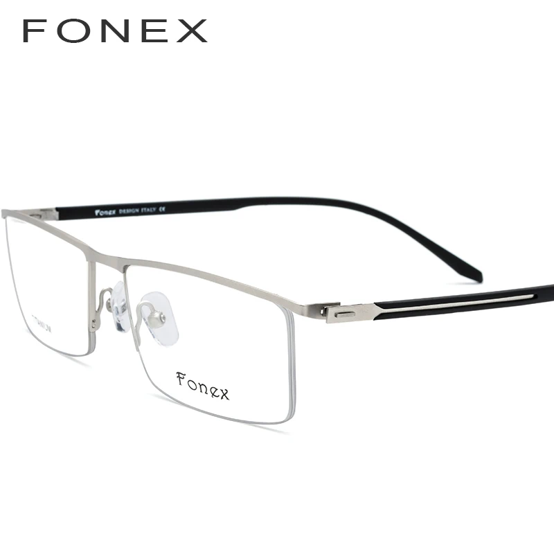 

FONEX Titanium Alloy Glasses Frame Men Ultralight Half Square Myopia Prescription Eyeglasses Optical Screwless Eyewear 9234