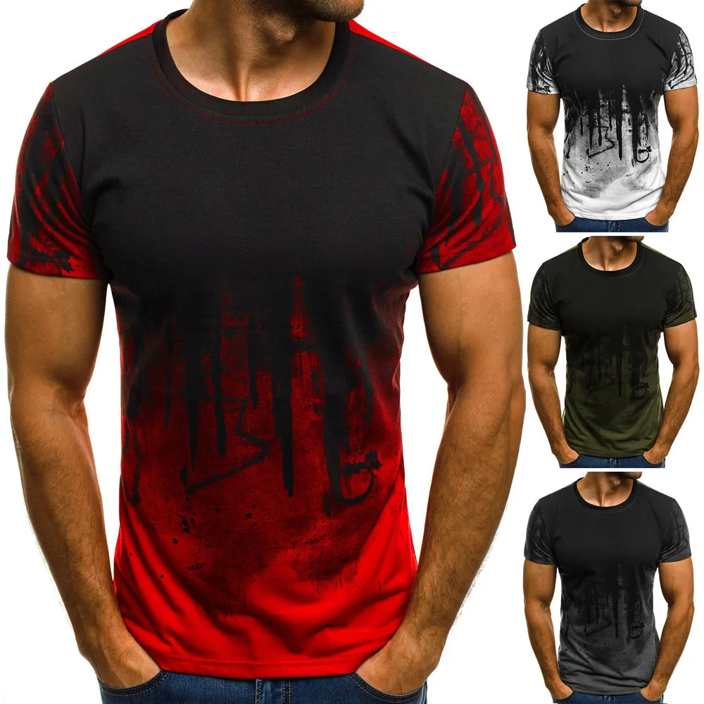 

t-shirt men Men Gradient Color Short-Sleeve Beefy Muscle Basic Solid Blouse Tee Shirt Top Casual men Cotton New 2019 Drop