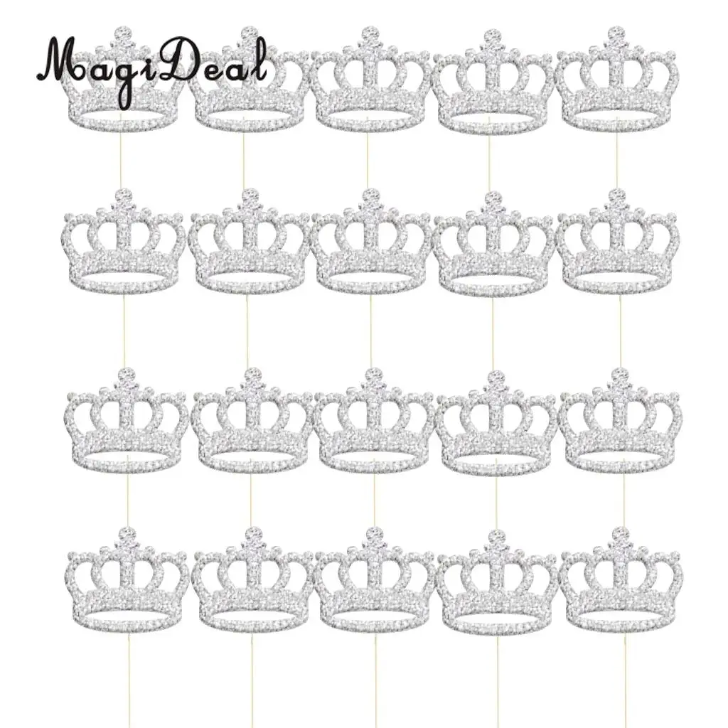 Pack of 20pcs Glitter Princess Crown DIY Cake Toppers Christmas Birthday Baby Shower Cupcake Picks Bakery Accessories