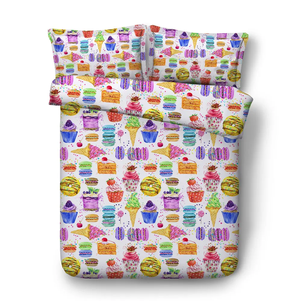 JF 510 fancy colorful foods printed bed covers 4pcs girls kids ice