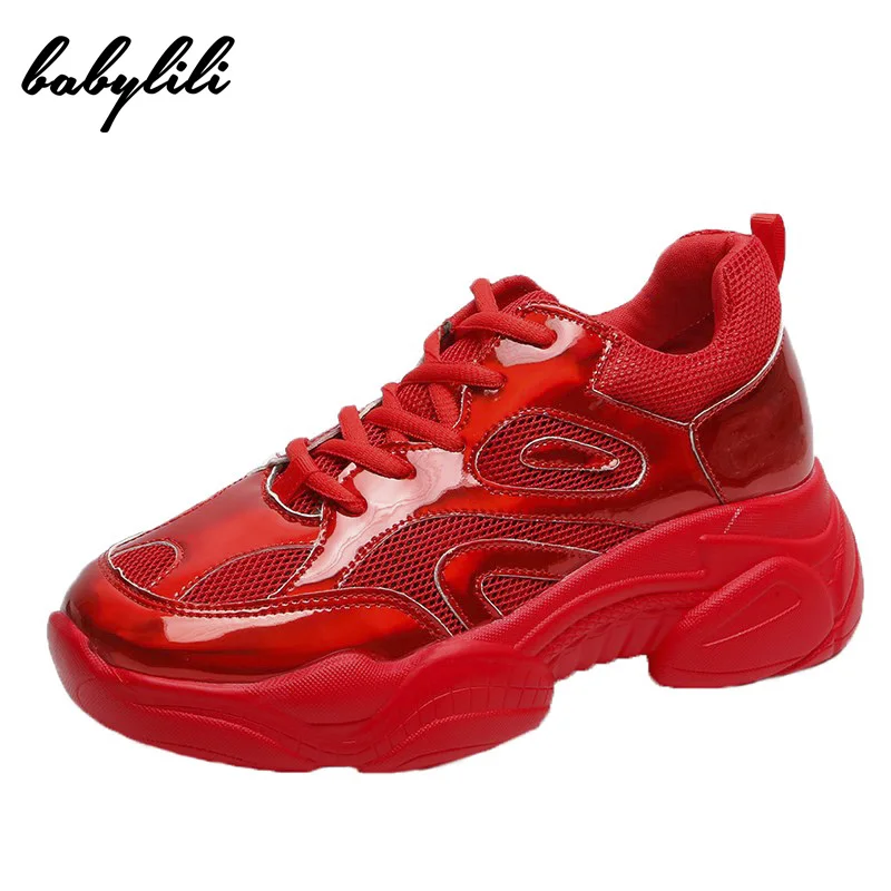 

New Woman Platform Sneakers Women Casual Shoes Ladies Sneakers Glitter Chunky Female Dad Shoes Thick Sole Lace-up Breathable